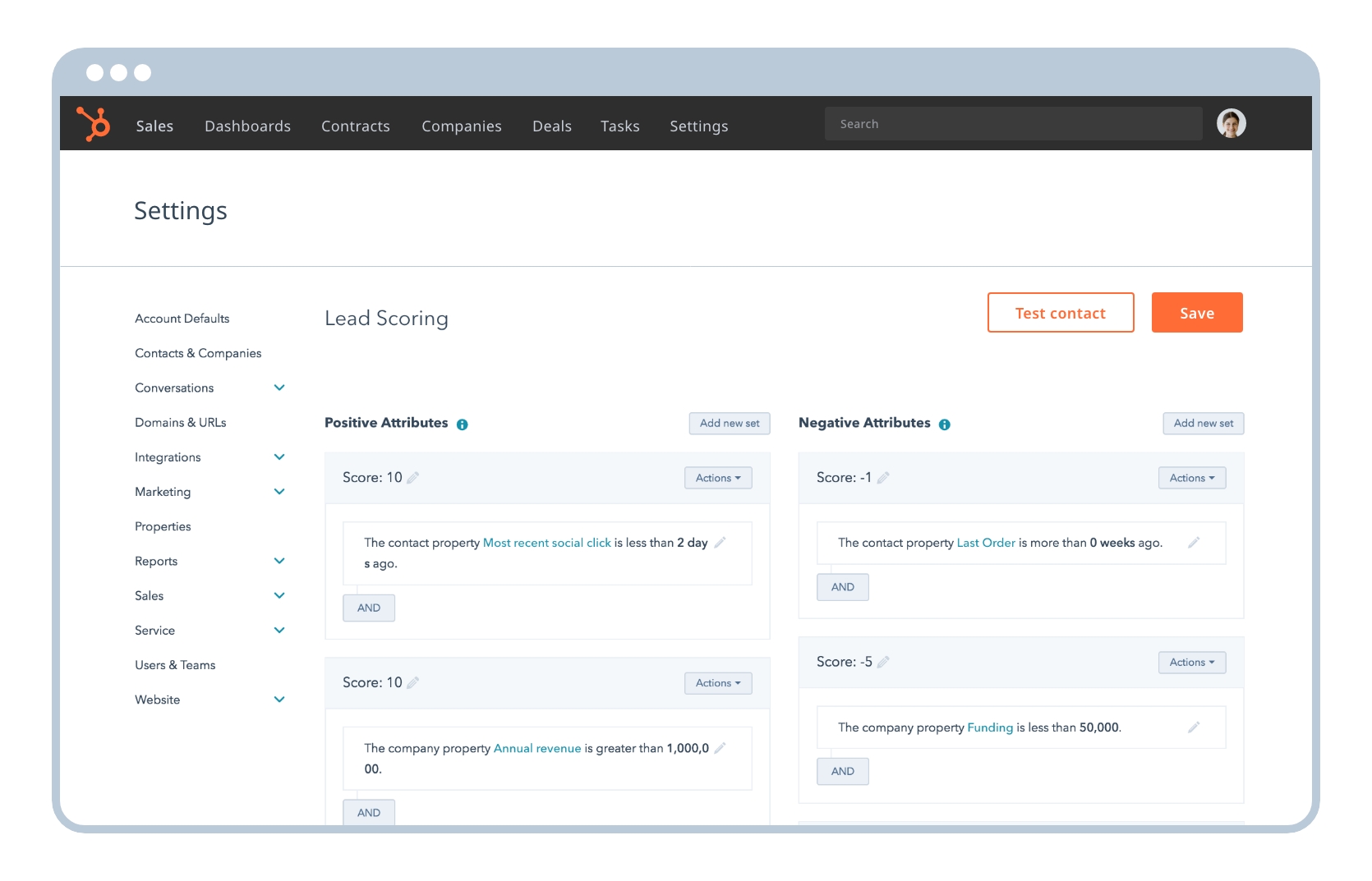 Lead Scoring settings on the HubSpot platform