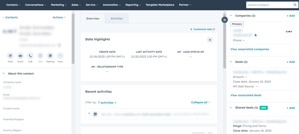 HubSpot contact details