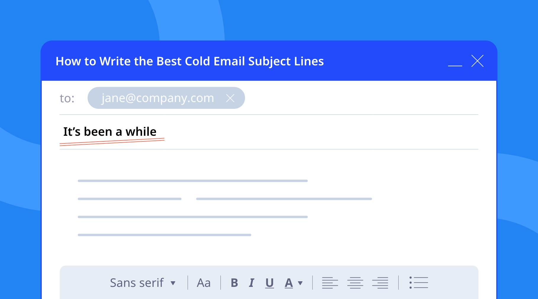 An email pop-up window with cold email subject lines.